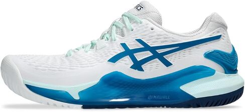 حذاء رياضي للسيدات من ASICS Gel-Resolution 9، أبيض مخضر أزرق، 5 in Kuwait