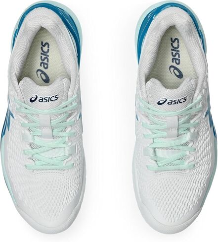 حذاء رياضي للسيدات من ASICS Gel-Resolution 9، أبيض مخضر أزرق، 5 in Kuwait