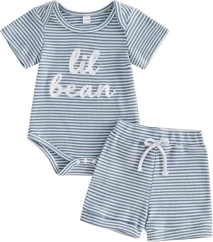 FOCUSNORM Newborn Baby Boy Summer Clothes 3 6 12 18 Months Outfit Letter Embroidery Waffle Short Sleeve Romper & Shorts Set in Saudi Arabia