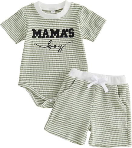 FOCUSNORM Newborn Baby Boy Summer Clothes 3 6 12 18 Months Outfit Letter Embroidery Waffle Short Sleeve Romper & Shorts Set in Saudi Arabia