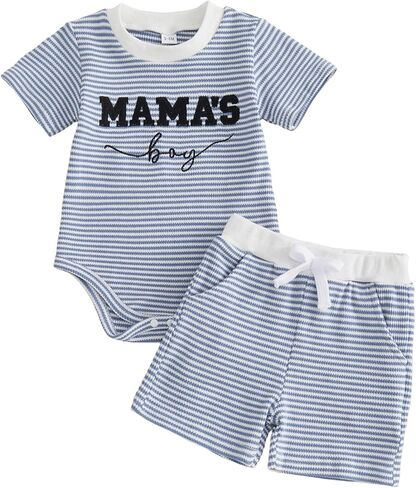 FOCUSNORM Newborn Baby Boy Summer Clothes 3 6 12 18 Months Outfit Letter Embroidery Waffle Short Sleeve Romper & Shorts Set in Saudi Arabia