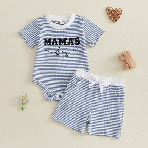FOCUSNORM Newborn Baby Boy Summer Clothes 3 6 12 18 Months Outfit Letter Embroidery Waffle Short Sleeve Romper & Shorts Set in Saudi Arabia