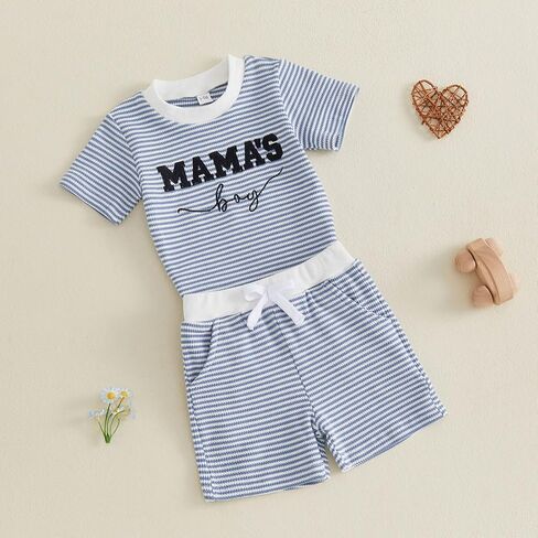 FOCUSNORM Newborn Baby Boy Summer Clothes 3 6 12 18 Months Outfit Letter Embroidery Waffle Short Sleeve Romper & Shorts Set in Saudi Arabia