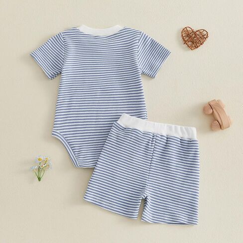 FOCUSNORM Newborn Baby Boy Summer Clothes 3 6 12 18 Months Outfit Letter Embroidery Waffle Short Sleeve Romper & Shorts Set in Saudi Arabia