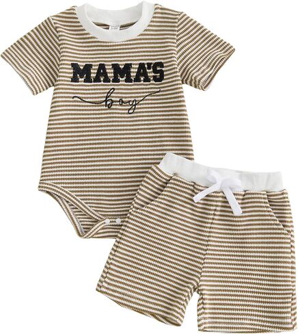 FOCUSNORM Newborn Baby Boy Summer Clothes 3 6 12 18 Months Outfit Letter Embroidery Waffle Short Sleeve Romper & Shorts Set in Saudi Arabia