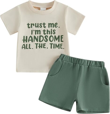 Toddler Baby Boy Outfits Summer 12 18 24 Month 2T 3T 4T Boys Clothes Letter Tee T-Shirts Tops and Shorts Set in Kuwait