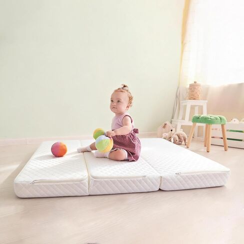 Trifold Pack and Play Mattress 38"x26"x3" – Thick Soft Memory Foam Portable Mattresses with Waterproof Cover & 2 Pack Ultra Soft Stretchy Sheets(Leaves Pattern) in Saudi Arabia