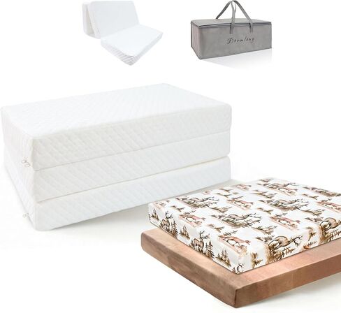 Trifold Pack and Play Mattress 38"x26"x3" – Thick Soft Memory Foam Portable Mattresses with Waterproof Cover & 2 Pack Ultra Soft Stretchy Sheets(Leaves Pattern) in Saudi Arabia