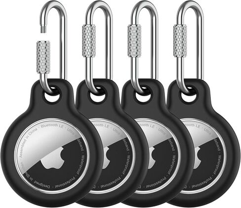 for AirTag Holder - 4 Pack for Apple Tags 1st & 2nd Generation [Screw Lock Carabiner] [Waterproof & Lightweight Cover] for Pets, Keys, Luggage, Backpacks (Black, White, Orange, Blue) in Saudi Arabia