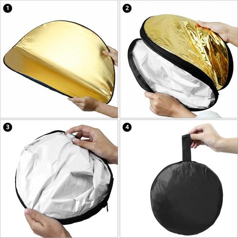 QWORK 22 Inch (60 cm) 5-in-1 Collapsible Light Reflector & Diffuser - Translucent, Silver, Gold, White, Black, Multi Disc Photography Reflector for Studio Outdoor Photography in Kuwait