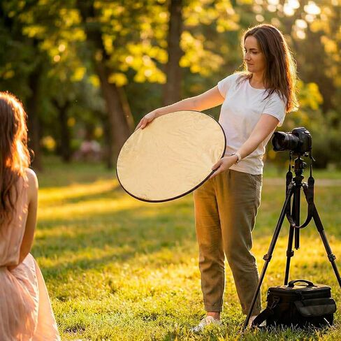 QWORK 22 Inch (60 cm) 5-in-1 Collapsible Light Reflector & Diffuser - Translucent, Silver, Gold, White, Black, Multi Disc Photography Reflector for Studio Outdoor Photography in Kuwait