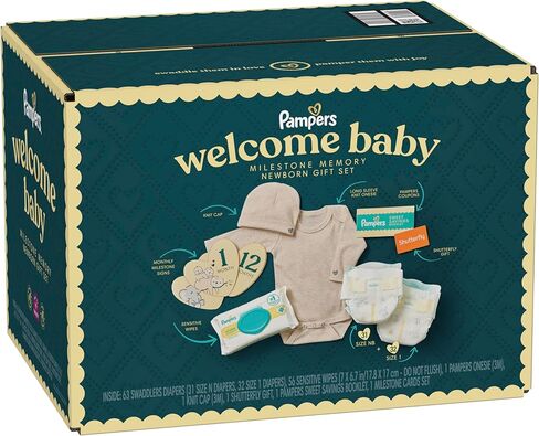 Pampers Gift Set, Disposable Diapers, Sensitive Wipes, & Milestone Gifts in Kuwait