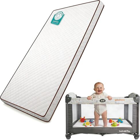 وسادة مرتبة Pack and Play، مرتبة Playpen مقاس 38 × 26 بوصة من أجل Graco Pack n Play، Baby Trend، Pamo Babe Playard، غطاء قابل للغسل بسمك 1.5 بوصة، قابل للغسل، بدون فجوة حافة أنابيب ثلاثية الأبعاد، أبيض in Kuwait