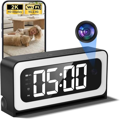 Clock Camera 2K,5G&2.4G WiFi Indoor Security Camera,Cameras for Home Security,3 in 1 Indoor Camera with Alarm,Full Color Night Vision Human Motion Detection,Local SD Storage in Kuwait