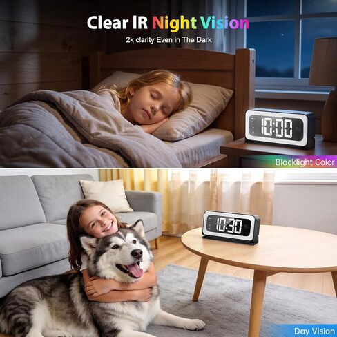 Clock Camera 2K,5G&2.4G WiFi Indoor Security Camera,Cameras for Home Security,3 in 1 Indoor Camera with Alarm,Full Color Night Vision Human Motion Detection,Local SD Storage in Kuwait