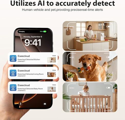 Clock Camera 2K,5G&2.4G WiFi Indoor Security Camera,Cameras for Home Security,3 in 1 Indoor Camera with Alarm,Full Color Night Vision Human Motion Detection,Local SD Storage in Kuwait