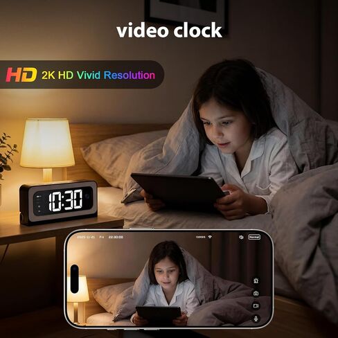 Clock Camera 2K,5G&2.4G WiFi Indoor Security Camera,Cameras for Home Security,3 in 1 Indoor Camera with Alarm,Full Color Night Vision Human Motion Detection,Local SD Storage in Kuwait
