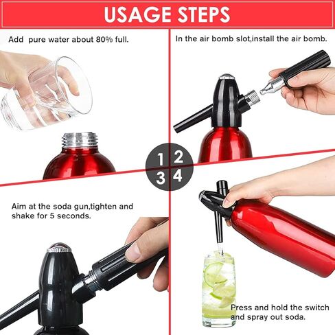 Soda Siphon 1L ، صانع مياه متألقة محمولة ، آلة مياه غازية مدمجة للمشروبات ذات النكهة المعاد استخدامها مجموعة طقم ، آلة صودا السفر للمنزل والخارجي in Kuwait