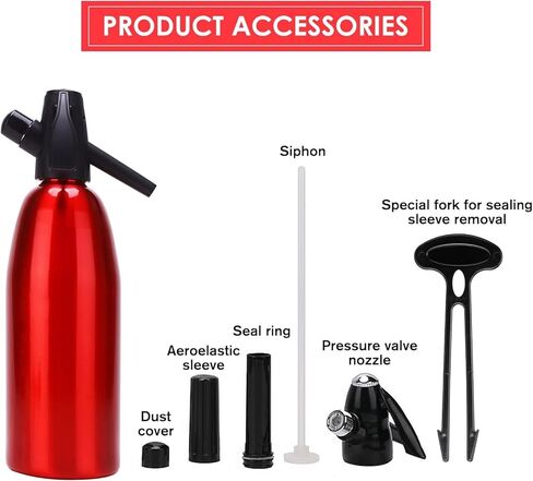 Soda Siphon 1L ، صانع مياه متألقة محمولة ، آلة مياه غازية مدمجة للمشروبات ذات النكهة المعاد استخدامها مجموعة طقم ، آلة صودا السفر للمنزل والخارجي in Kuwait