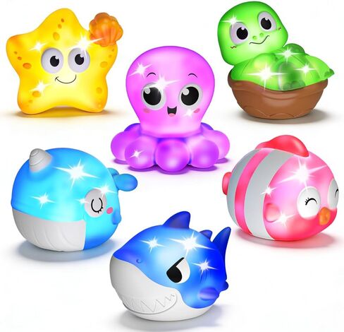 6 Packs Light Up Bath Toys for Kids Ages 1-3, Sea Animals Bathtub Toys for Baby 12-18 Months Toddlers 2-4, Water Activated Pool Toys for 1 2 Year Old Boy Girl Gifts in Kuwait