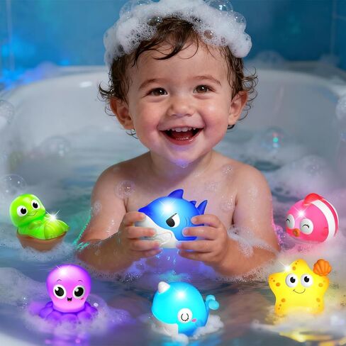 6 Packs Light Up Bath Toys for Kids Ages 1-3, Sea Animals Bathtub Toys for Baby 12-18 Months Toddlers 2-4, Water Activated Pool Toys for 1 2 Year Old Boy Girl Gifts in Kuwait