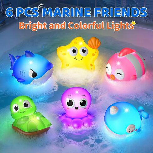 6 Packs Light Up Bath Toys for Kids Ages 1-3, Sea Animals Bathtub Toys for Baby 12-18 Months Toddlers 2-4, Water Activated Pool Toys for 1 2 Year Old Boy Girl Gifts in Kuwait