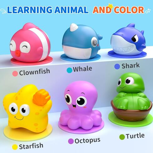 6 Packs Light Up Bath Toys for Kids Ages 1-3, Sea Animals Bathtub Toys for Baby 12-18 Months Toddlers 2-4, Water Activated Pool Toys for 1 2 Year Old Boy Girl Gifts in Kuwait