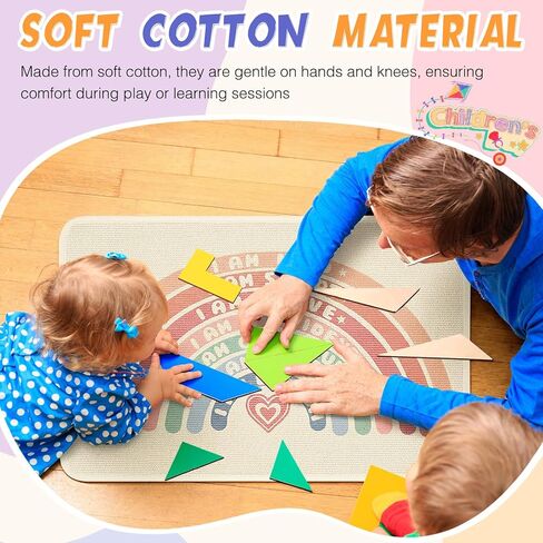 VitalCozy 3 عبوات مقاس 24 × 16 بوصة من مواد مونتيسوري للأطفال بساط لعب من القطن بوهو سجادة عمل للأطفال الصغار، سجادة مونتيسوري بألوان قوس قزح لتهدئة ركن المنزل وغرفة النوم وغرفة اللعب in Kuwait