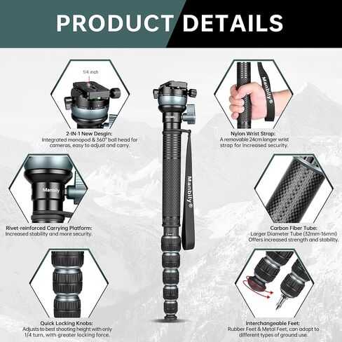 Manbily Camera Monopod with 360° Ball Bowl Head and 1/4inch Arca-Swiss Quick Release Plate for DSLR Cameras, Max Load 33lbs/15kg (C-666 PRO) in Kuwait