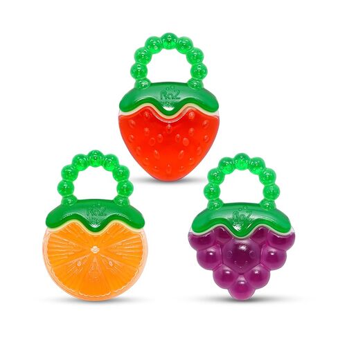 عضاضات RaZbaby Fruit Koolers المكونة من 3 قطع من عضاضات Koolers المملوءة بالماء - راحة تبريد ممتعة مستوحاة من الفاكهة لعمر 3 أشهر فما فوق | عضاضة آمنة وخالية من مادة BPA تعمل على تهدئة اللثة الرقيقة in Kuwait