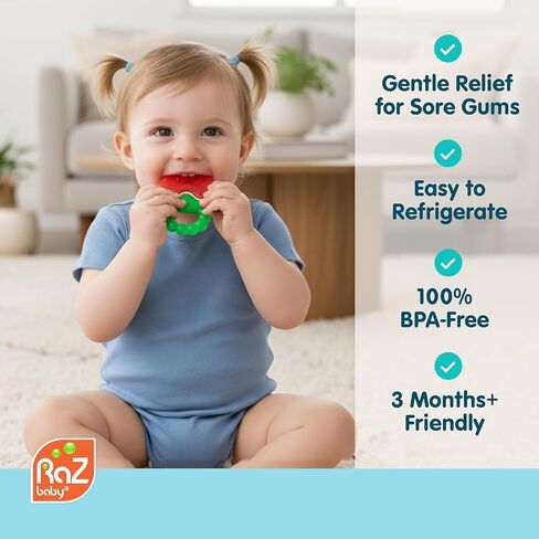 عضاضات RaZbaby Fruit Koolers المكونة من 3 قطع من عضاضات Koolers المملوءة بالماء - راحة تبريد ممتعة مستوحاة من الفاكهة لعمر 3 أشهر فما فوق | عضاضة آمنة وخالية من مادة BPA تعمل على تهدئة اللثة الرقيقة in Kuwait