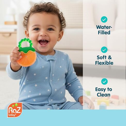عضاضات RaZbaby Fruit Koolers المكونة من 3 قطع من عضاضات Koolers المملوءة بالماء - راحة تبريد ممتعة مستوحاة من الفاكهة لعمر 3 أشهر فما فوق | عضاضة آمنة وخالية من مادة BPA تعمل على تهدئة اللثة الرقيقة in Kuwait