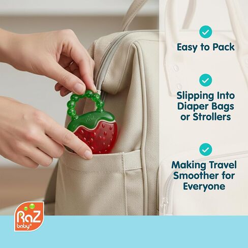عضاضات RaZbaby Fruit Koolers المكونة من 3 قطع من عضاضات Koolers المملوءة بالماء - راحة تبريد ممتعة مستوحاة من الفاكهة لعمر 3 أشهر فما فوق | عضاضة آمنة وخالية من مادة BPA تعمل على تهدئة اللثة الرقيقة in Kuwait