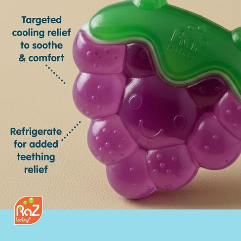 عضاضات RaZbaby Fruit Koolers المكونة من 3 قطع من عضاضات Koolers المملوءة بالماء - راحة تبريد ممتعة مستوحاة من الفاكهة لعمر 3 أشهر فما فوق | عضاضة آمنة وخالية من مادة BPA تعمل على تهدئة اللثة الرقيقة in Kuwait