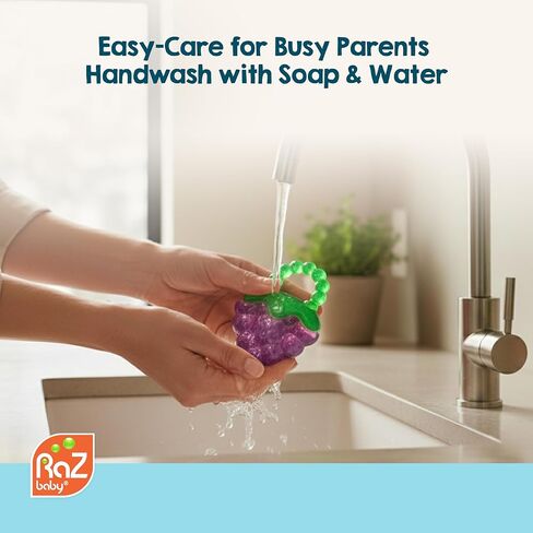 عضاضات RaZbaby Fruit Koolers المكونة من 3 قطع من عضاضات Koolers المملوءة بالماء - راحة تبريد ممتعة مستوحاة من الفاكهة لعمر 3 أشهر فما فوق | عضاضة آمنة وخالية من مادة BPA تعمل على تهدئة اللثة الرقيقة in Kuwait