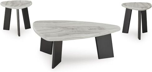 Signature Design by Ashley Lilyberg Contemporary Table with Faux Marble Top, Set of 3, Light Gray & Black in Kuwait