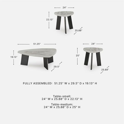 Signature Design by Ashley Lilyberg Contemporary Table with Faux Marble Top, Set of 3, Light Gray & Black in Kuwait