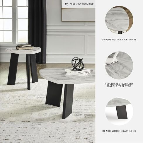 Signature Design by Ashley Lilyberg Contemporary Table with Faux Marble Top, Set of 3, Light Gray & Black in Kuwait
