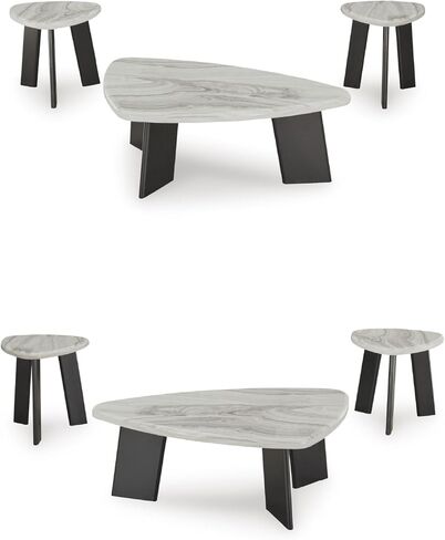 Signature Design by Ashley Lilyberg Contemporary Table with Faux Marble Top, Set of 3, Light Gray & Black in Kuwait