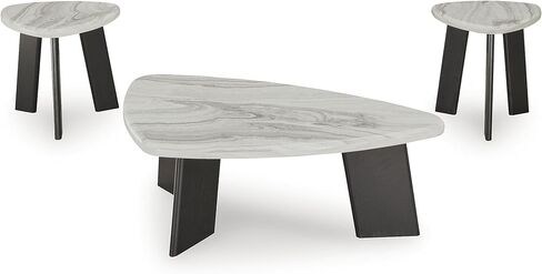 Signature Design by Ashley Lilyberg Contemporary Table with Faux Marble Top, Set of 3, Light Gray & Black in Kuwait