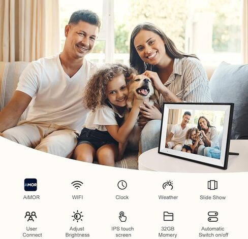 إطار صور رقمي 10.1 بوصة مع مساحة تخزين 32 جيجابايت، شاشة لمس 1280 * 800 IPS FHD، إطار ذكي WiFi لمشاركة الصور ومقاطع الفيديو على الفور من أي مكان عبر تطبيق AiMOR in Kuwait