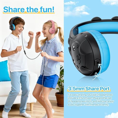 ZIUMIER Kids Headphones, with Microphone, 80/90dB Volume Limiter, Audio Sharing Port, 3.5mm Wired Toddler Headphones for School Travel in Saudi Arabia