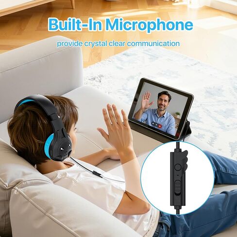 ZIUMIER Kids Headphones, with Microphone, 80/90dB Volume Limiter, Audio Sharing Port, 3.5mm Wired Toddler Headphones for School Travel in Saudi Arabia