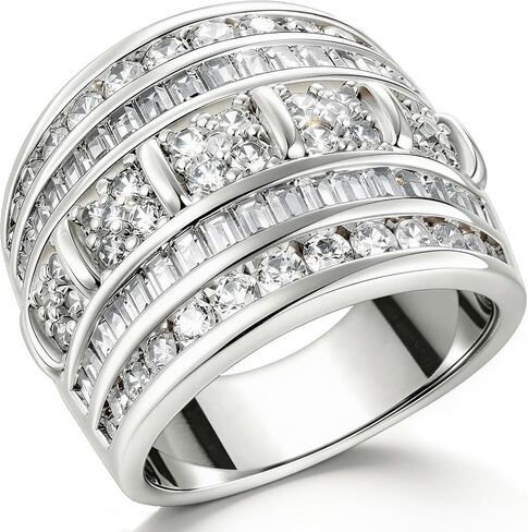AIHUASI JEWELRY Wide Wedding Bands for women AAAAA Cubic Zirconia Engagement Bridal Eternity Stackable Rings White Gold Size 5-10 in Saudi Arabia