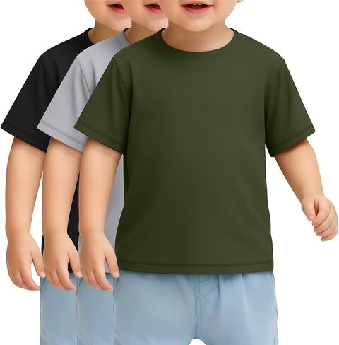 Oakgarden 3 Pack Baby Boys' Short Sleeve T-Shirts 18M-5T Toddler Crewneck Loose Casual Basic Tees Infant Pullover Summer Tops in Kuwait