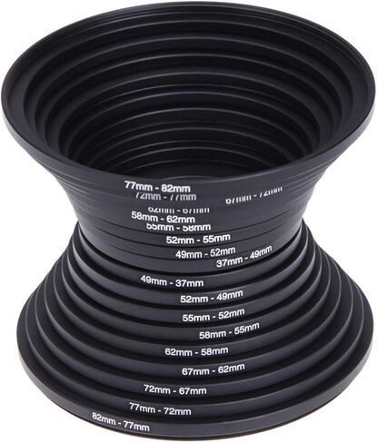 18Pcs Filter Ring Adapter Set, 37-82mm Metal Step Up/Down Rings Lens Adapter Filter Set Compatible with Digital SLR Camera, Camera Lens Filters Metal Stepping Rings Kit (Color:Black) in Saudi Arabia