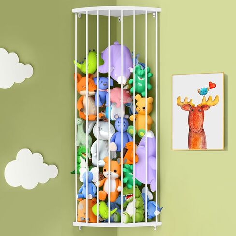 Corner Stuffed Animal Storage Shelf Sleek White - Adjustable Height (44"-71") | Durable Hanging Stuffed Animal Toy Plush Organizer for Modern Nursery, Kids' Bedroom & Playroom in Kuwait