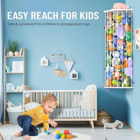 Corner Stuffed Animal Storage Shelf Sleek White - Adjustable Height (44"-71") | Durable Hanging Stuffed Animal Toy Plush Organizer for Modern Nursery, Kids' Bedroom & Playroom in Kuwait