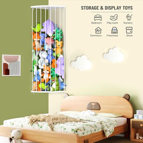 Corner Stuffed Animal Storage Shelf Sleek White - Adjustable Height (44"-71") | Durable Hanging Stuffed Animal Toy Plush Organizer for Modern Nursery, Kids' Bedroom & Playroom in Kuwait