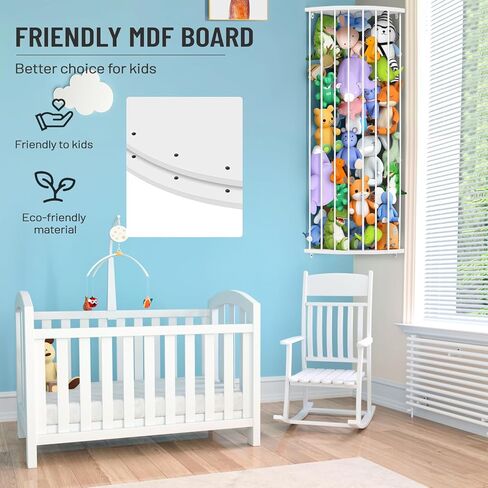 Corner Stuffed Animal Storage Shelf Sleek White - Adjustable Height (44"-71") | Durable Hanging Stuffed Animal Toy Plush Organizer for Modern Nursery, Kids' Bedroom & Playroom in Kuwait